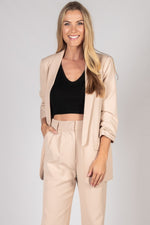 Solid Woven Ruched Sleeve Blazer