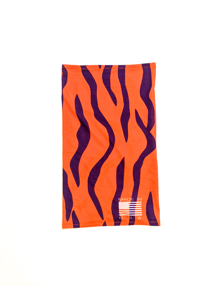 Tiger Stripe Collegiate Multi-Use Neck Gaiter Orange & Purple