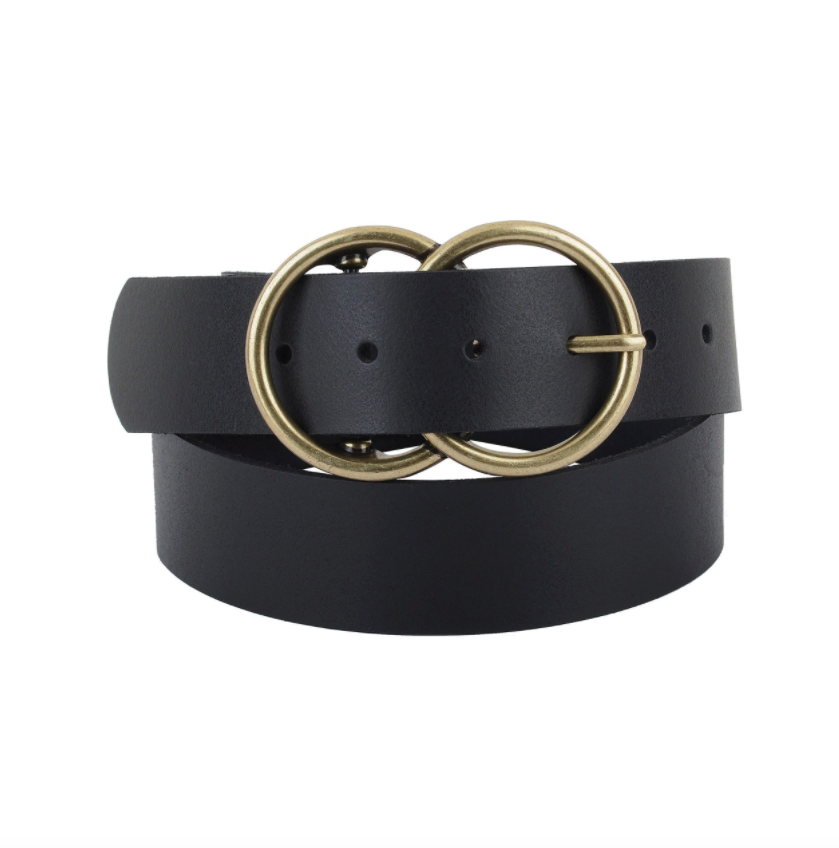 Wide Double Circle Buckle Leather Belt