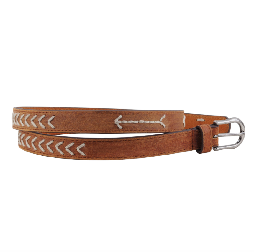 Western Stitched Skinny Leather Belt