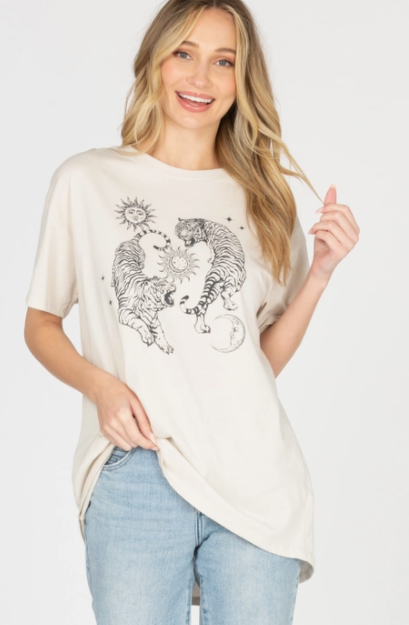 Tiger, Sun, and Moon Oversized Graphic Top