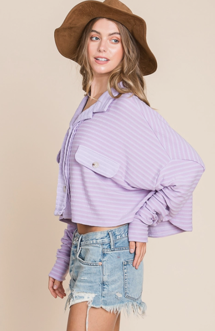 Caspia Striped Cropped Shacket