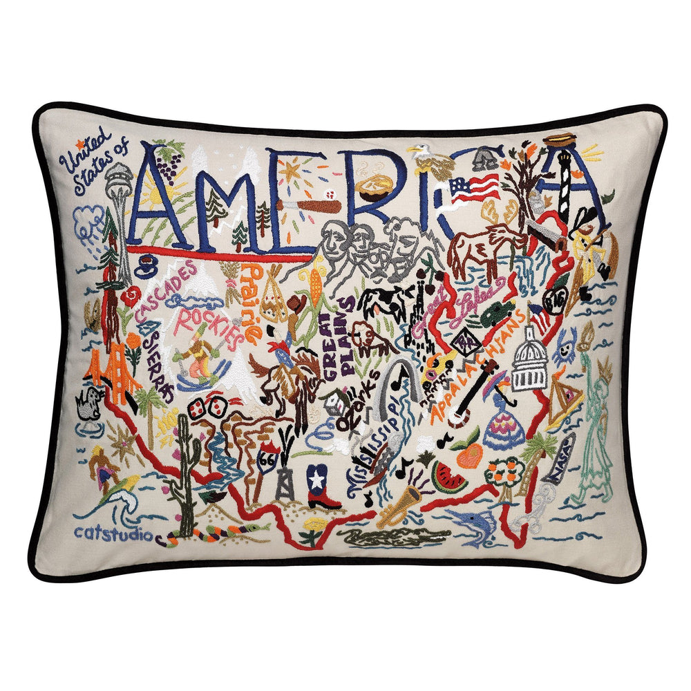 Catstudio America Hand-Embroidered Pillow